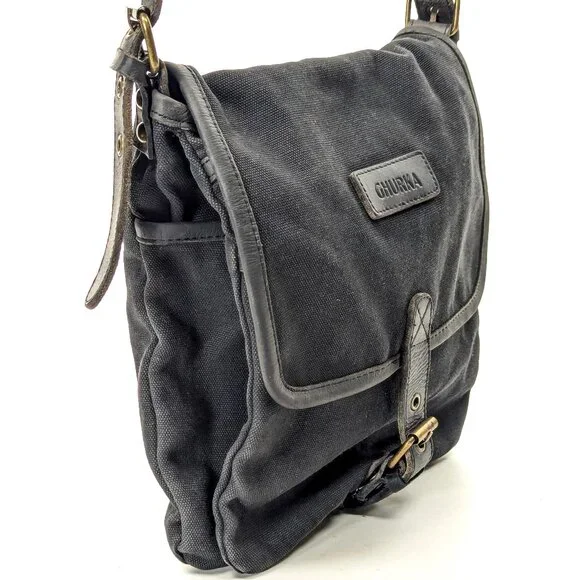 GHURKA Black Denim and Leather Rugged Messenger Crossbody - Picture 3 of 16